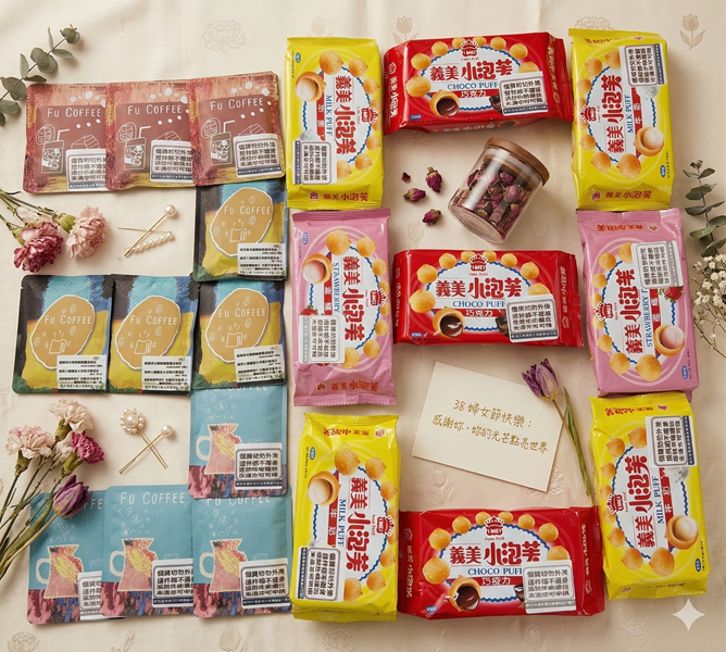 歡慶婦女節贈送咖啡包及義美小泡芙